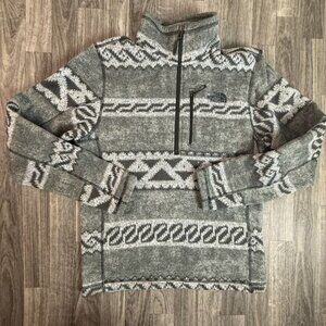The North Face Men’s S Gray Aztec Fleece Pullover Sweater Jacket Quarter Zip